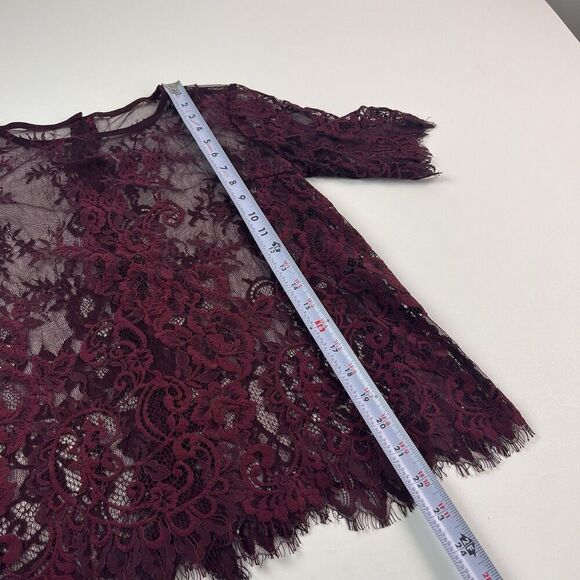 Lace Embroidered Y2K Mesh Top size S Burgundy Goth Fairy Grunge Festival Sheer - Picture 6 of 7